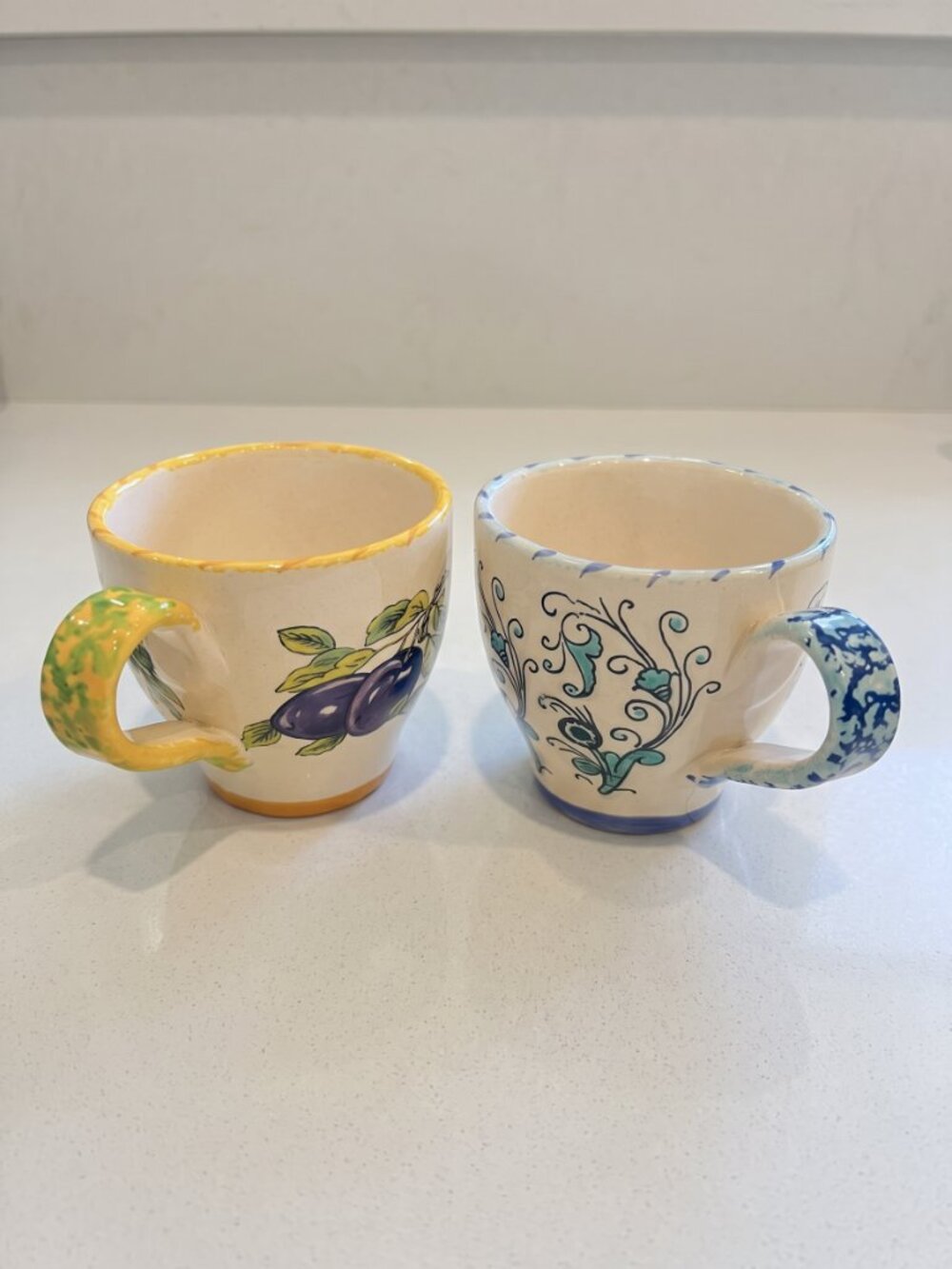Vintage Italian Hand Painted Ceramic Espresso Coffee Mugs Pair 3.25"